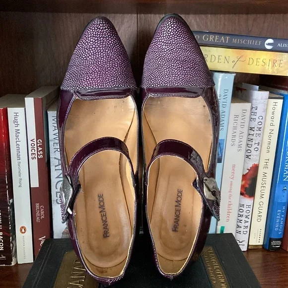 France Mode Purple Leather Mary Jane Shoes Made in France Women's Size 8 - 8.5 - Picture 8 of 16